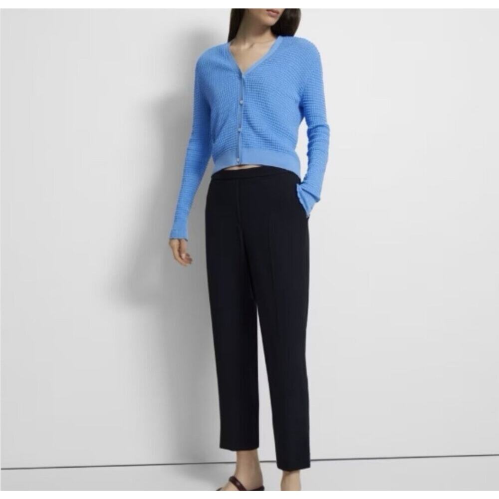 Theory V-Neck Lace Trim Cardigan Cotton Blend Blue Oasis Women Large New Ad3